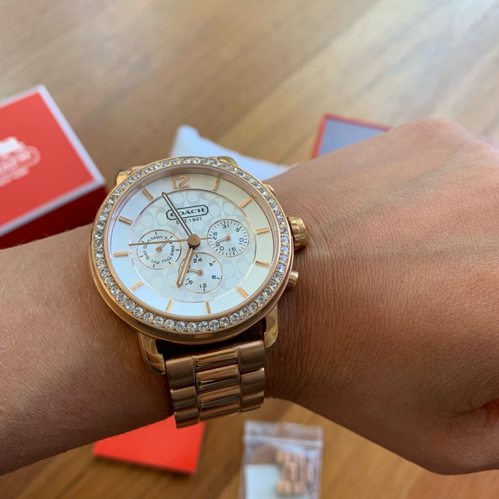 rose gold coach stainless steel watch